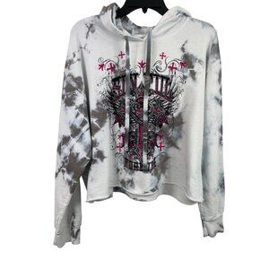 Sinful Maritza Tie Dye Blinged Cropped Hoodie Sweatshirt Womens Size XL
